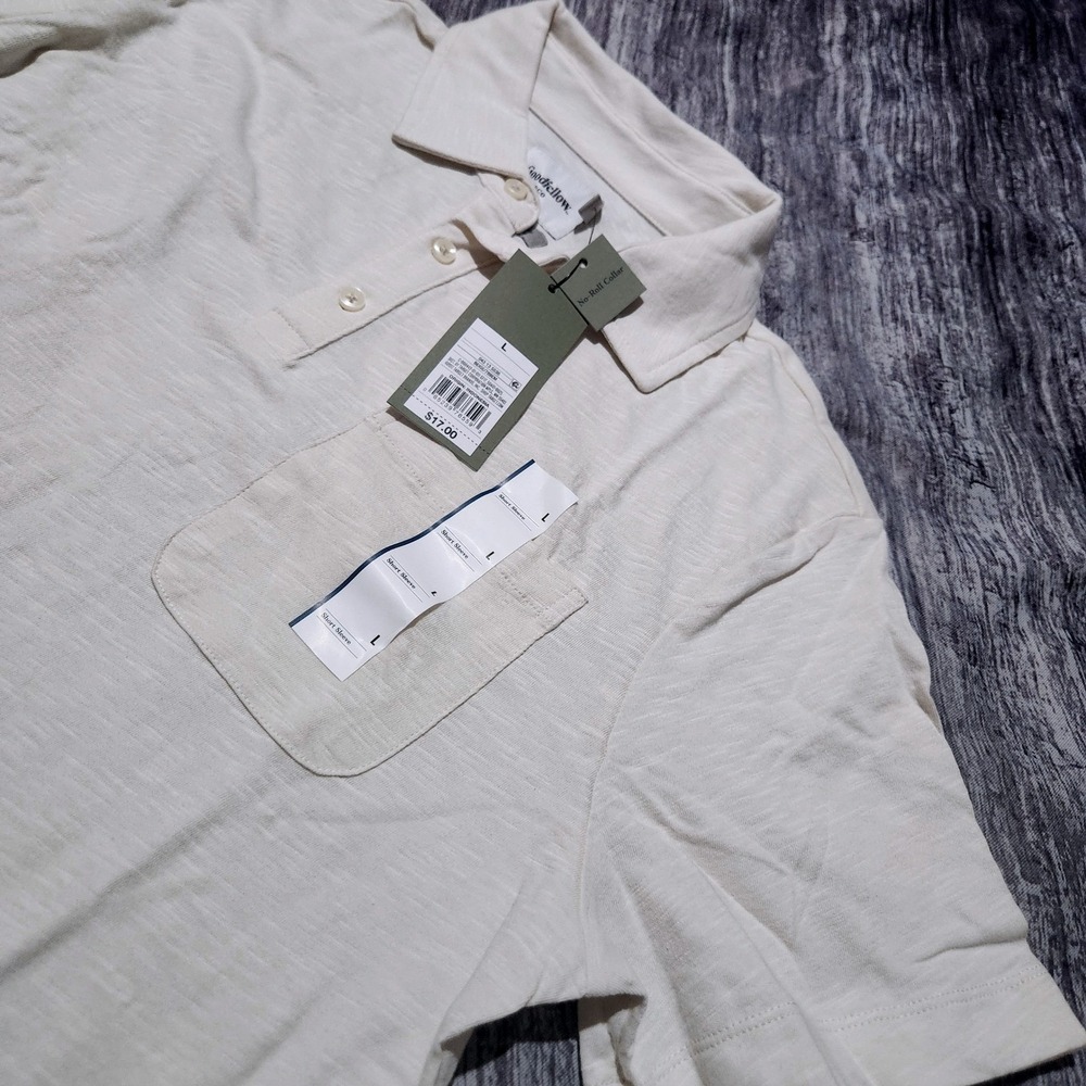 Goodfellow & Co. Beige Polo Shirt Mens L Short Sleeve No-Roll Collar Casual